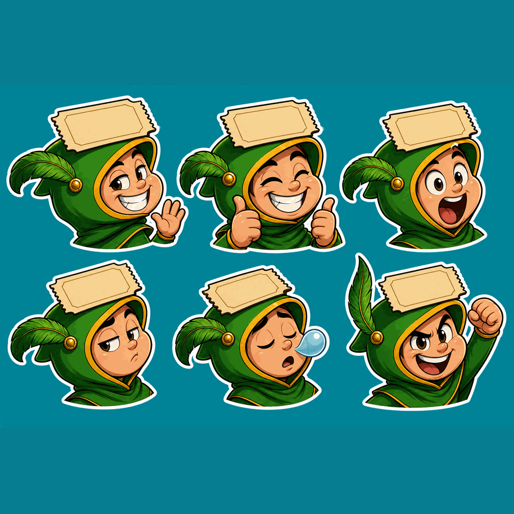 Six QUEUE mascot expression stickers